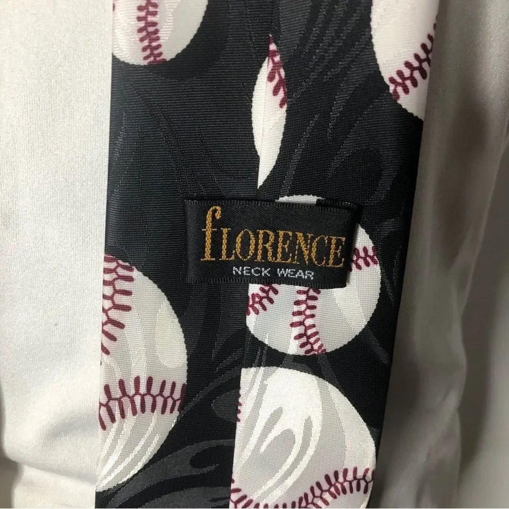 Vintage Florence Silk sports necktie baseball‎ black men's tie